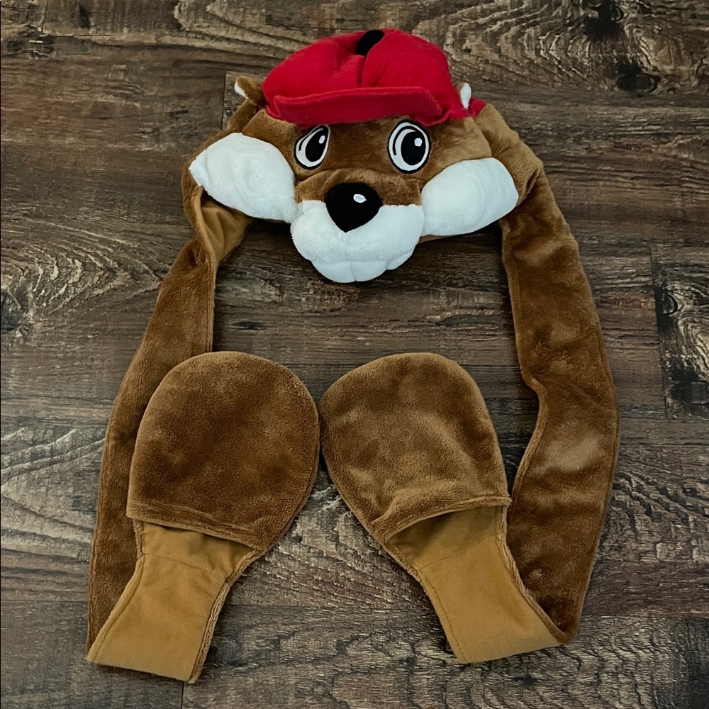 Cute Brown Plush Animal Hat with Red Cap